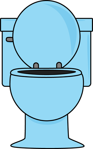 Blue Toilet with the Lid Up