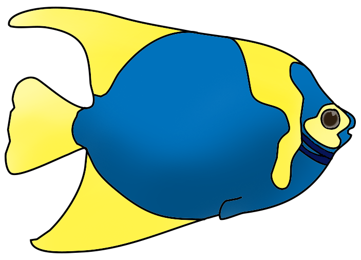 blue yellow fish, clownfish clipart