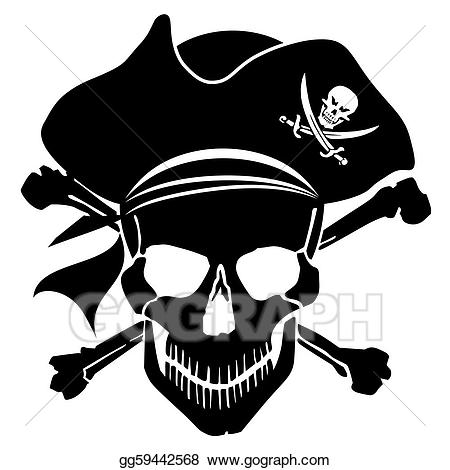 Pirate Skull Captain with Hat and Cross Bones