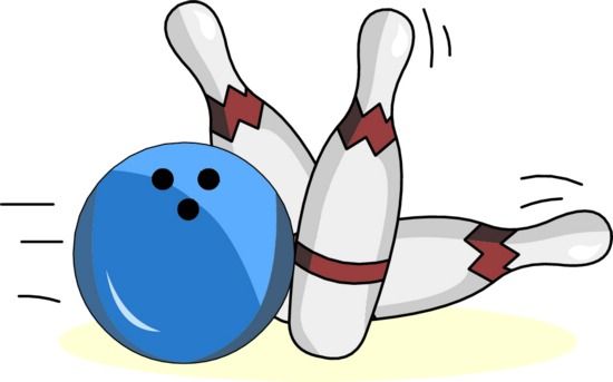 cartoon bowling pin and ball.
