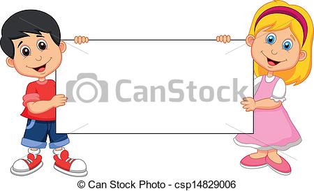 Boy and girl cartoon holding .