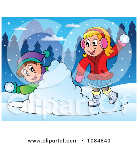 Boy And Girl Having A Snowbal - Snowball Fight Clipart