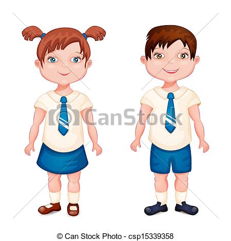 ... Boy and girl in school uniform isolated on white.