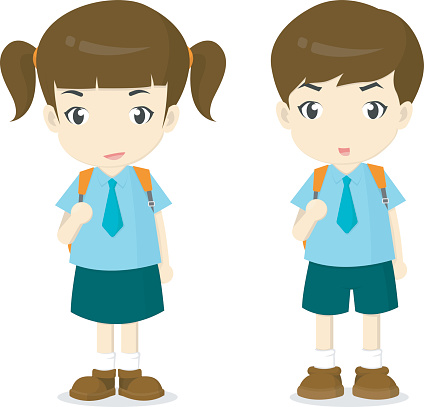 boy and girl in school uniform .