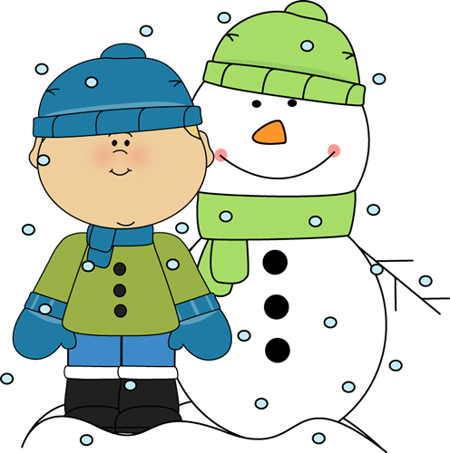 Boy And Snowman In The Snow C - Snowy Clipart