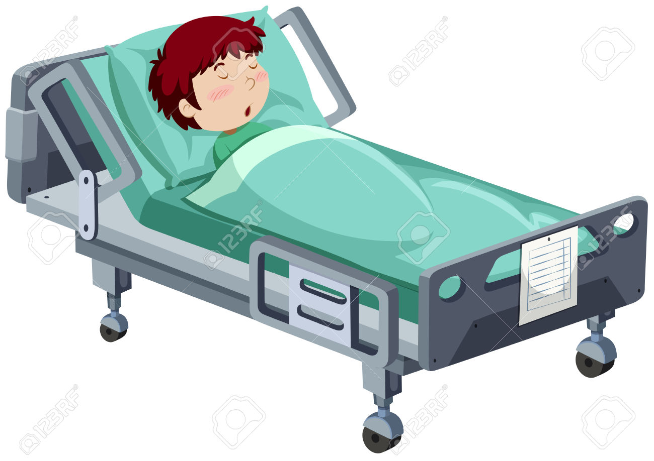 Boy being sick in hospital bed illustration Stock Vector - 52036798