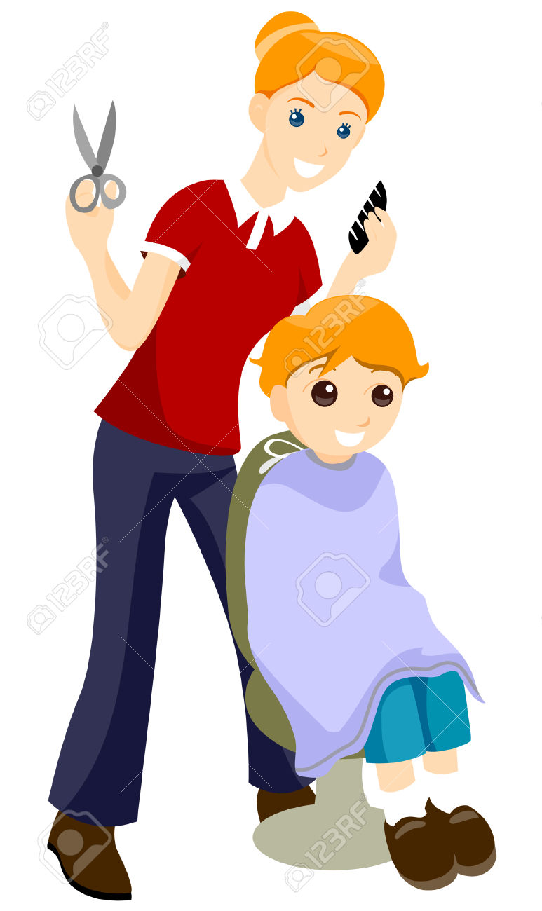 boy getting haircut clipart - Hair Cut Clip Art