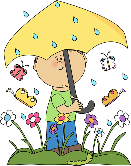 Boy in Spring Rain - Spring Clip Art