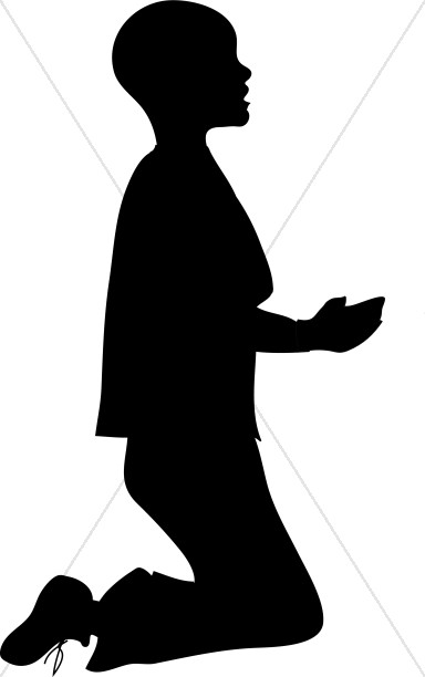 Boy Kneeling in Silhouette Clipart