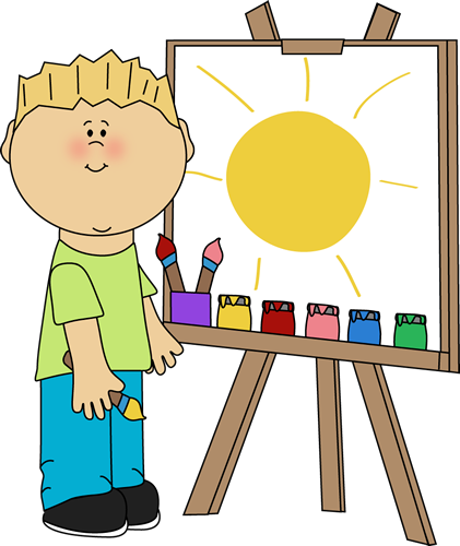 Boy Painting on an Easel - Art Class Clip Art