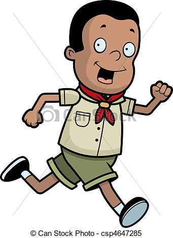 ... Boy Scout Running - A happy cartoon boy scout running and.