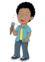 Boy Singing Into Microphone Pointing Finger Up Clipart Size: 67 Kb