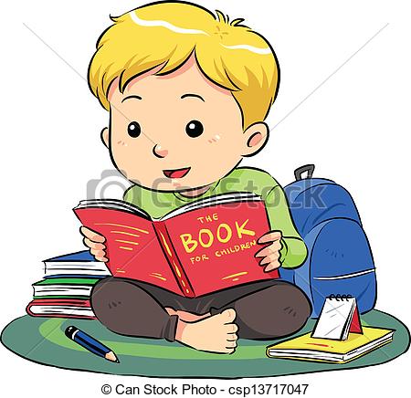 Boy Sitting And Reading A Book Vector Csp13717047 Search Clip