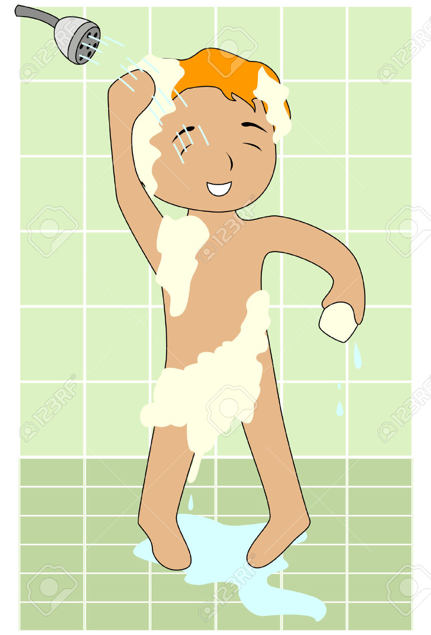 Boy taking a Shower Stock .
