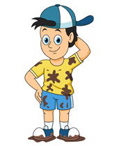 boy wearing hat with muddly clothes clipart. Size: 83 Kb