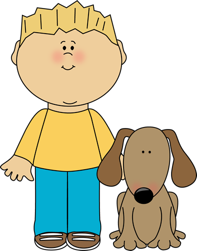Boy With Pet Dog Clip Art Image Blond Haired Boy With His Pet Dog