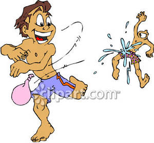 Boys Having A Water Balloon Fight Royalty Free Clipart Picture