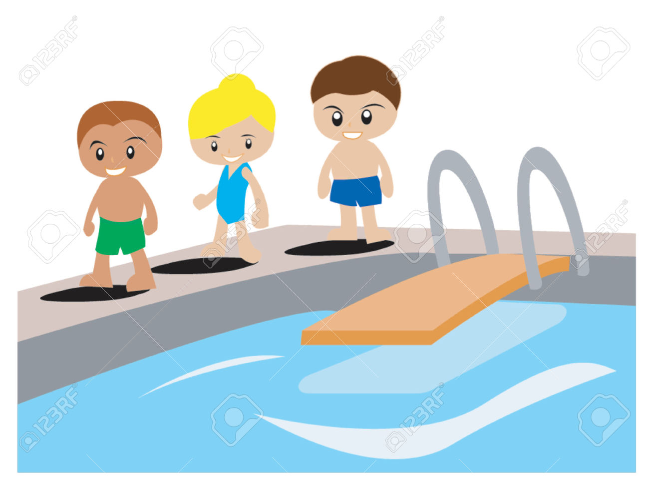 Boys swimming pool clipart