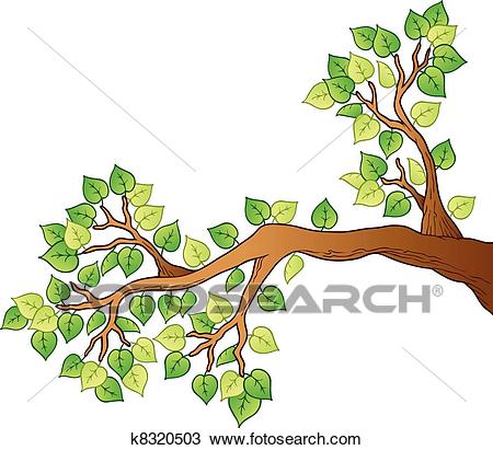 Cartoon tree branch with leaves 1 - vector illustration.