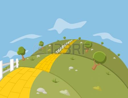brick road: Yellow Brick Road on green hill