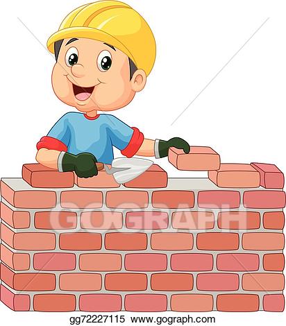 Construction worker laying br - Bricks Clipart