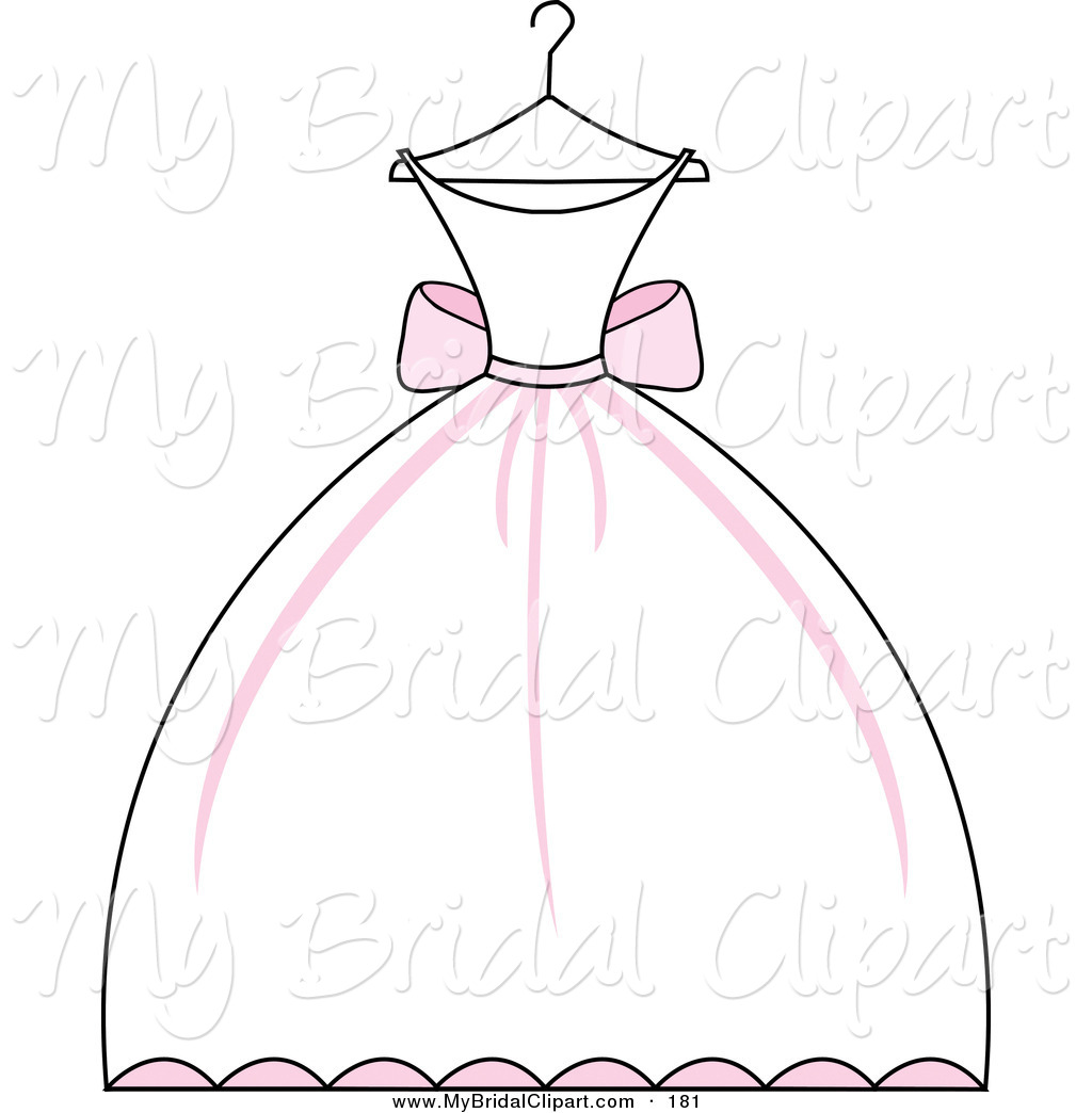 Bridal Clipart Of A Pink And White Wedding Dress On A Hanger On White
