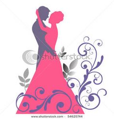 Bride and Groom Clip Art | Bride and Groom Silhouettes with Flourish Clipart Image