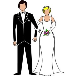 Cartoon bride and groom. Vect