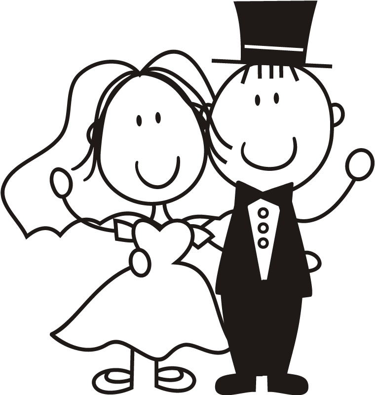 Bride And Groom Waving With Top Hat Wall Sticker Wedding Wall Art
