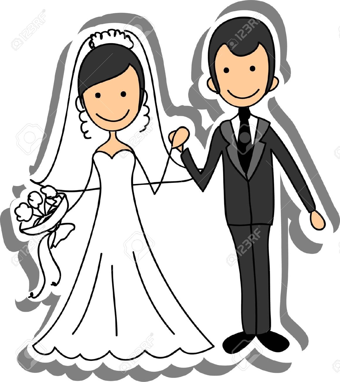 Bride and groom clipart black
