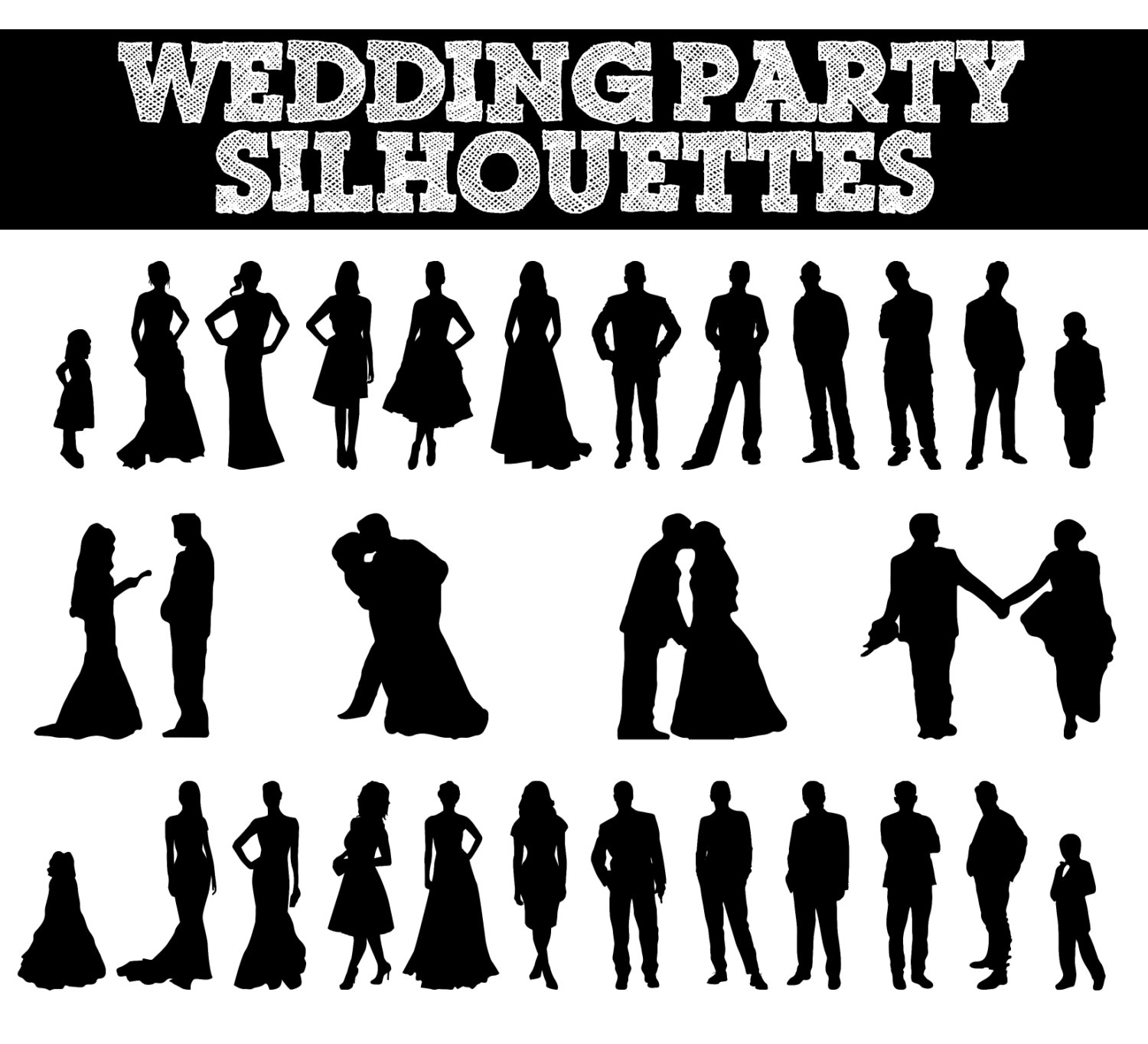 bridesmaid clipart silhouette - Wedding Party Silhouette Clip Art