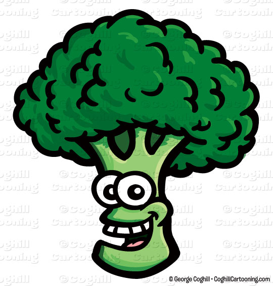 Smiling broccoli cartoon character clip art stock illustration by George  Coghill.