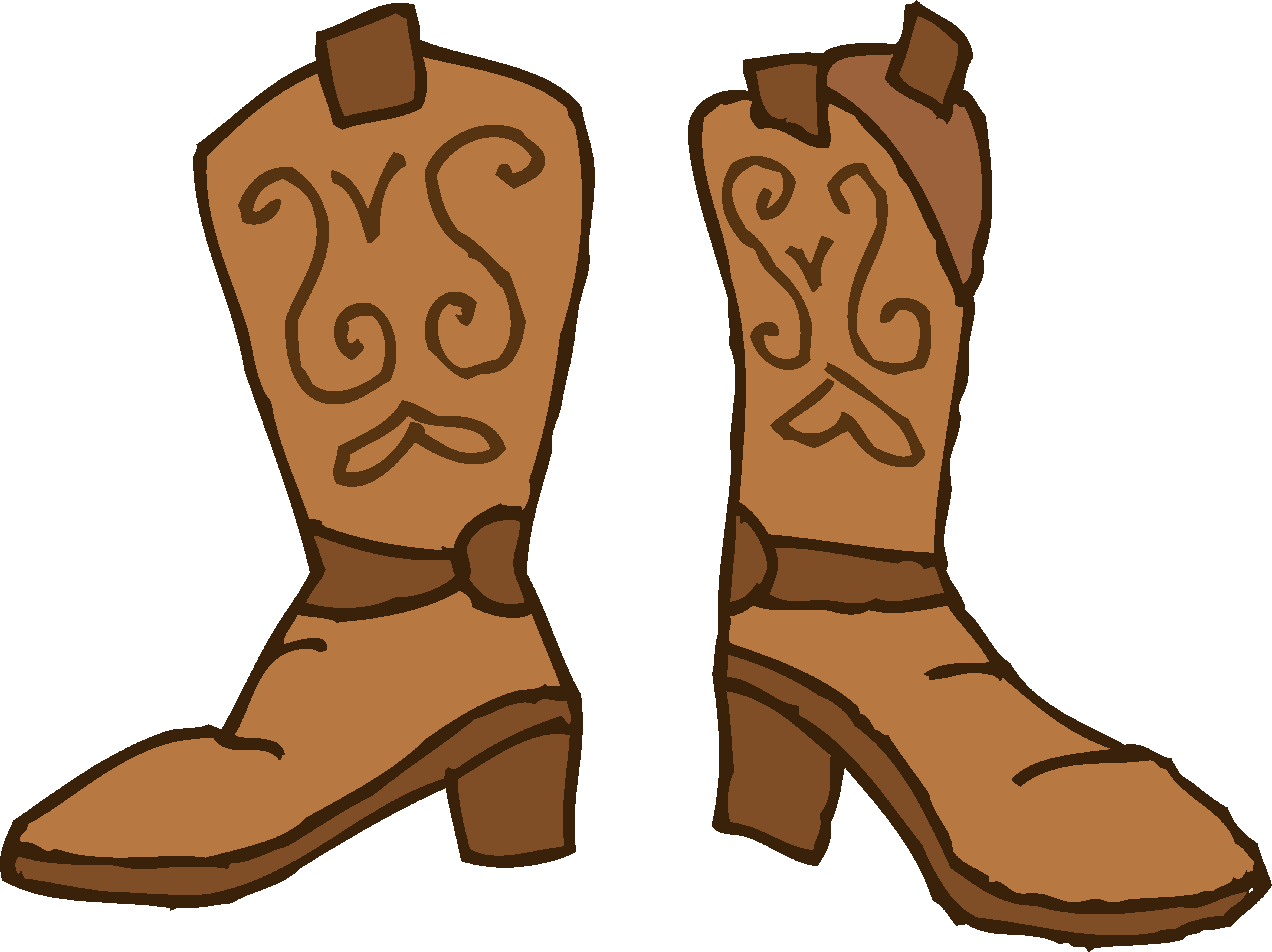 Brown cowboy boots .