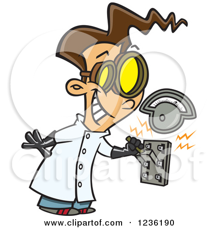 Brunette Mad Scientist Boy Pulling An Electric Switch by Ron Leishman