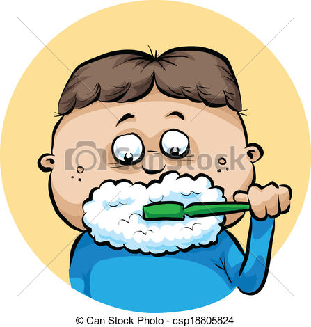 ... Brushing Teeth - A cartoon boy makes foam while brushing his.