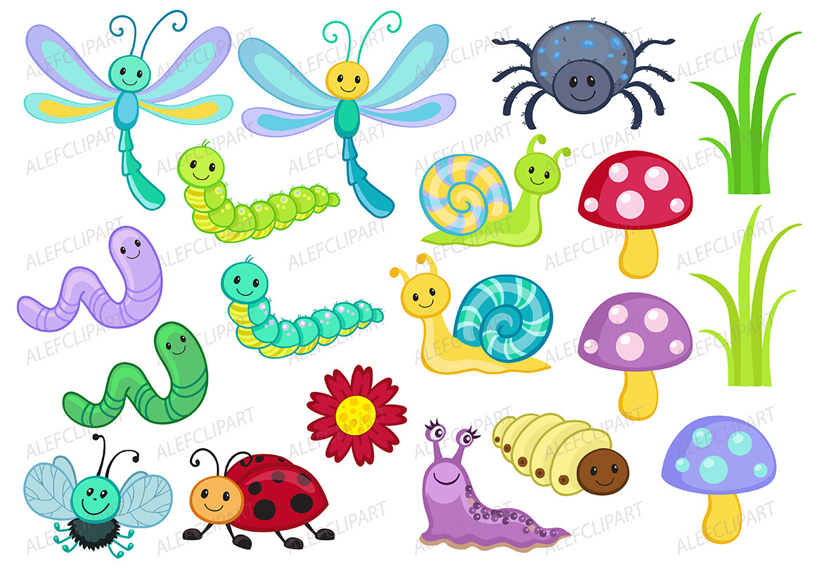 Bugs clipart, Happy Bugs - Clipart Coloring, Clipart Set Stamp