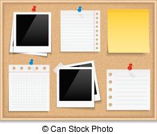 ... Bulletin Board - Bulletin board with photos and paper notes,.