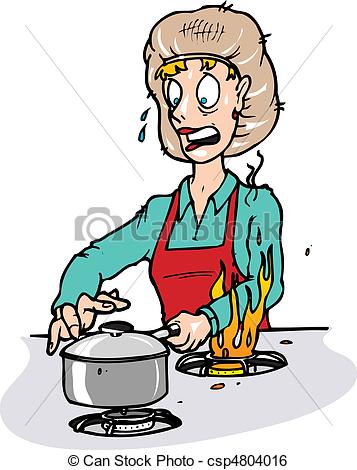 Burn clipart: of a stove burning her arm