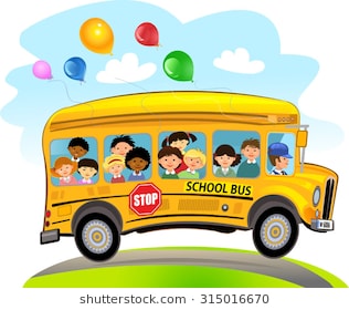 Cartoon School Kids Riding a  - Bus Clipart