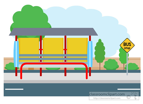 School Bus Stop In Color Clip