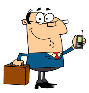 Businessman Clipart Image: Cartoon Businessman or Lawyer on His Cell Phone  as He Carries His