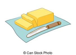 Butter blocks and curls; Vector Illustration of Butter and Knife ...