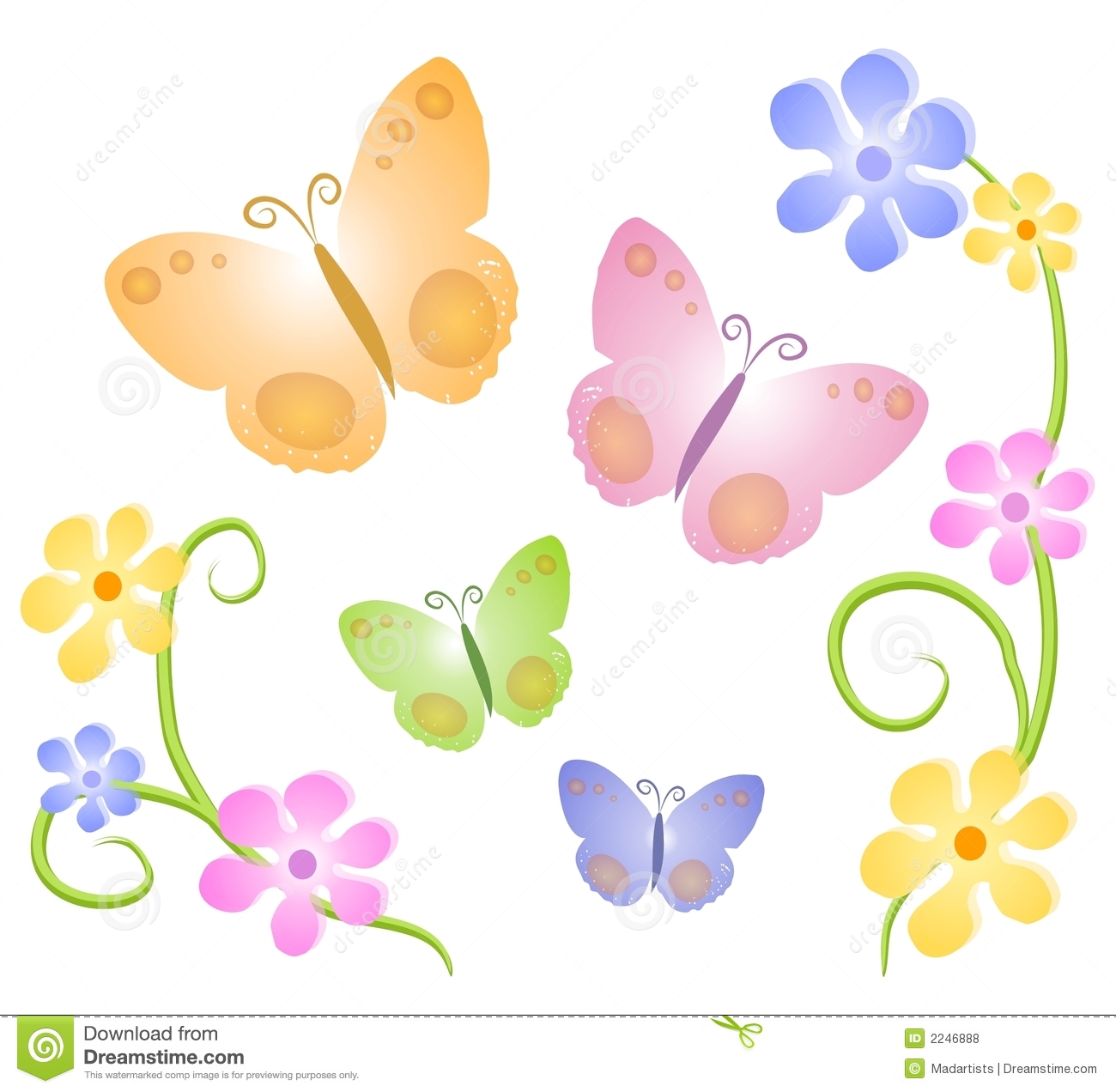 Butterflies Flowers Clip Art 2 .