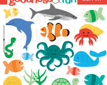 Ocean Animal Group Clipart. S