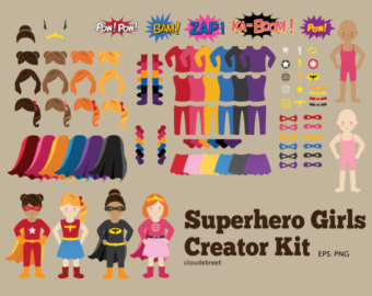 buy 2 get 1 free Superhero Girls Creator Kit clip art for personal and commercial use ( superhero girl clipart )