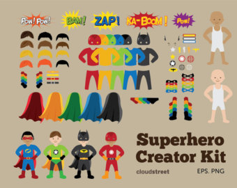 buy 2 get 1 free Superheroes Creator Kit clip art for personal and commercial use ( superhero clipart )