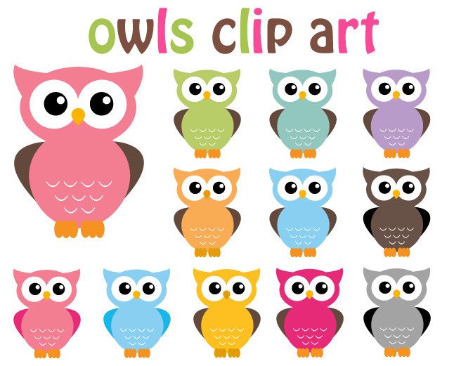 BUY 2 GET 2 FREE - Owl Clip Art Clipart - 12 Digital Elements - Personal