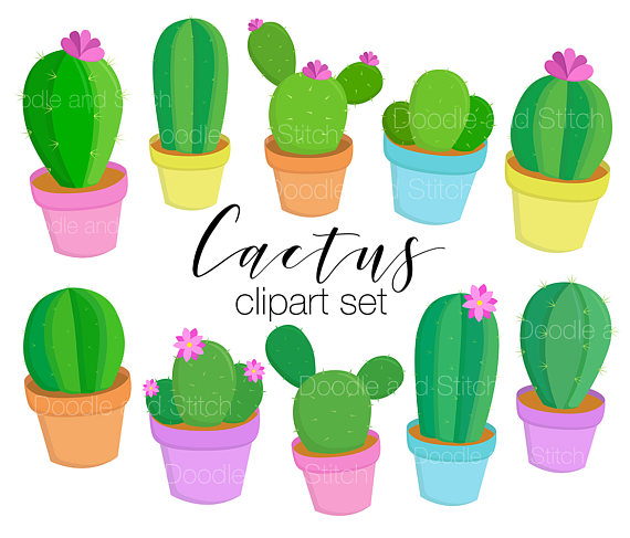 Cactus Clipart Set, Hand Draw