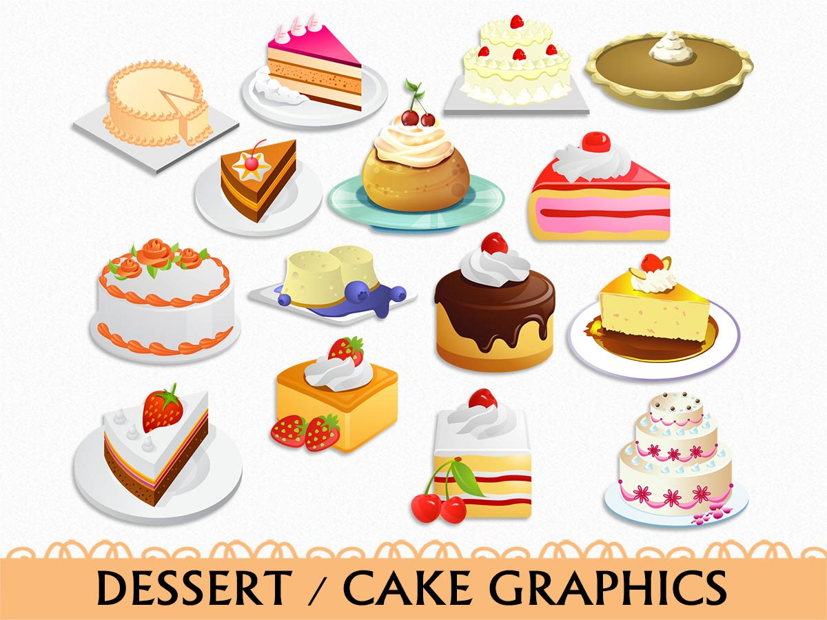 Cake Clip Art Graphic Food Sweets Dessert Clipart Scrapbook Chocolate Strawberry Vanilla Digital Transparent PNG Vector Commercial Use