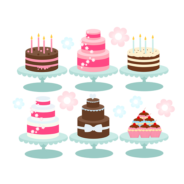 Cake clipart - cakes, bakery, cupcakes, birthday candles, pink, brown,